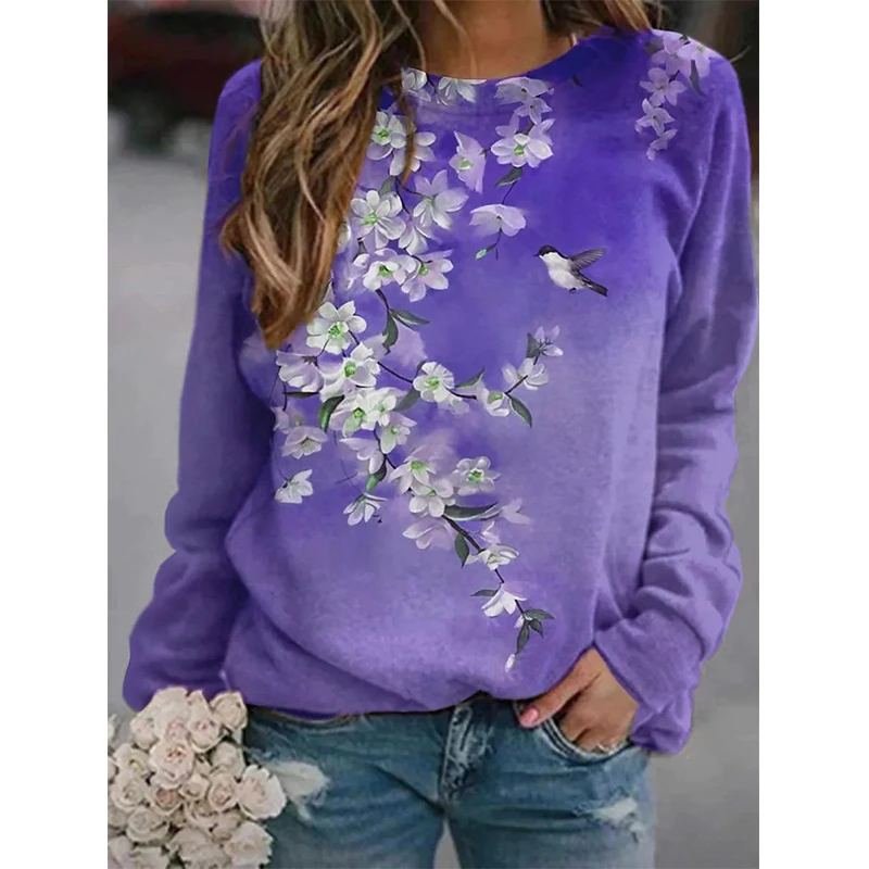 Autumn New Floral Sweatshirts Flower Bird 3D Print Hoodies Women Streetwear Long Sleeve Pullovers Tops Y2k Hoodie Woman Clothing