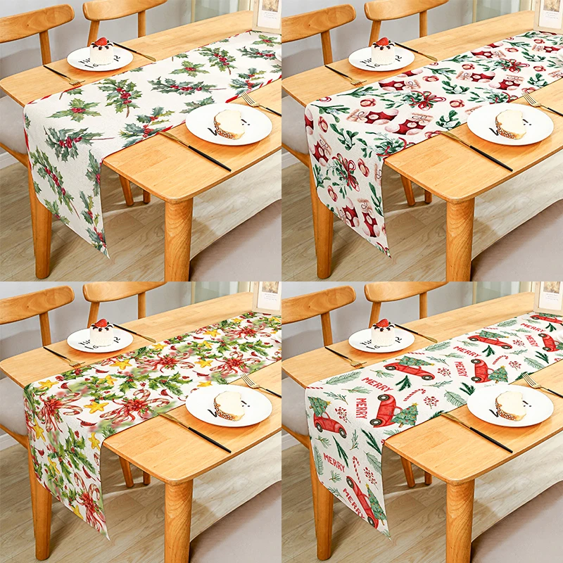 

Welcome Christmas Holly Berries Cardinals Poinsettia Decorative Table Runner for Home Dining Table Festival Party Multiple Size