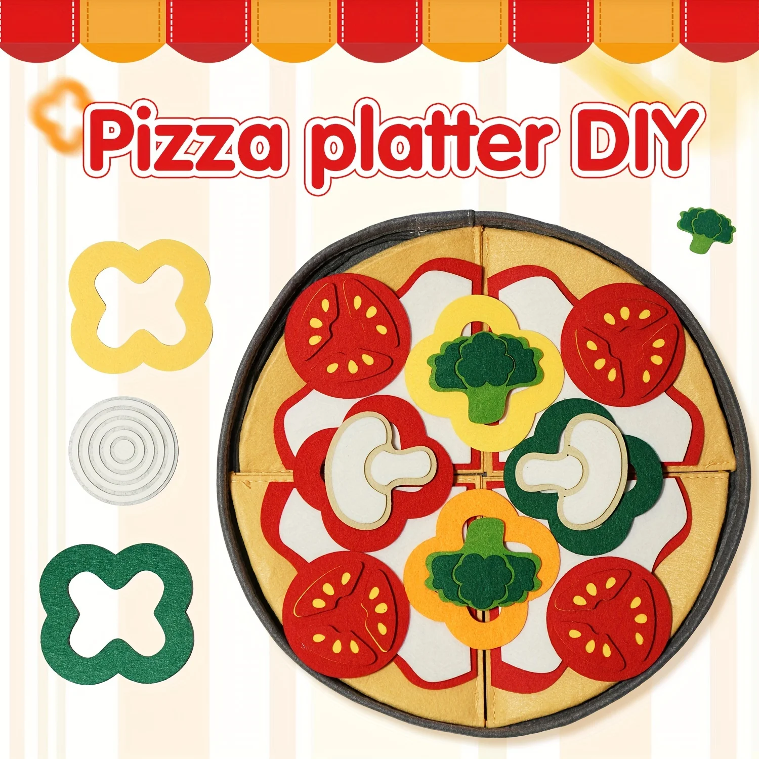 41-Piece/SET Felt Pizza Playset For Kids-Interactive Kitchen Toy Set For Boys & Girls, Birthday Christmas Gift Ages 3-6