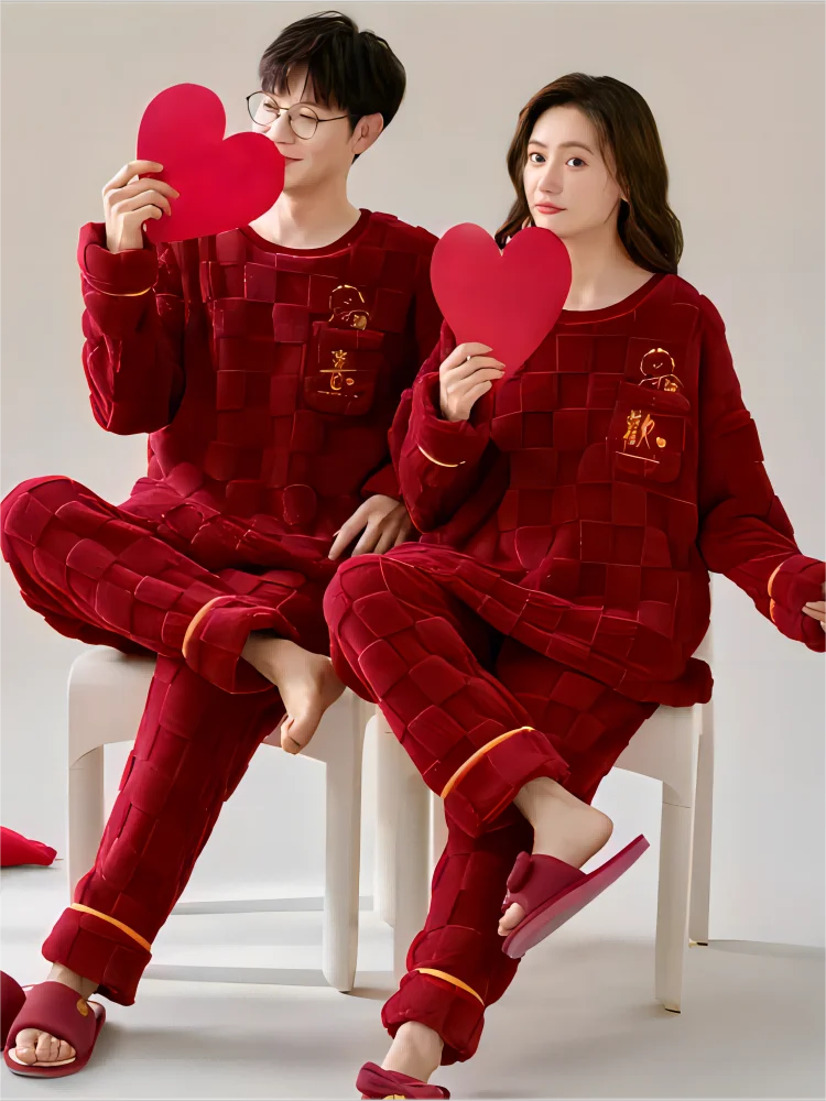 Pajamas Christmas Couple Night Dress Women Sleepwear Pajama Set Red Loungewear Men Warm Large Size New In Free Delevery Kigurumi