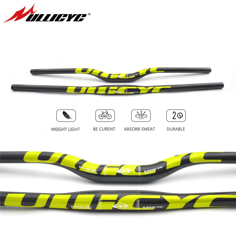 

ULLICYC Mountain Bike 3K Full Carbon Handlebar Flat/Rise Carbon Bicycle Handlebar MTB Parts Fluorescent yellow 31.8*580-740mm