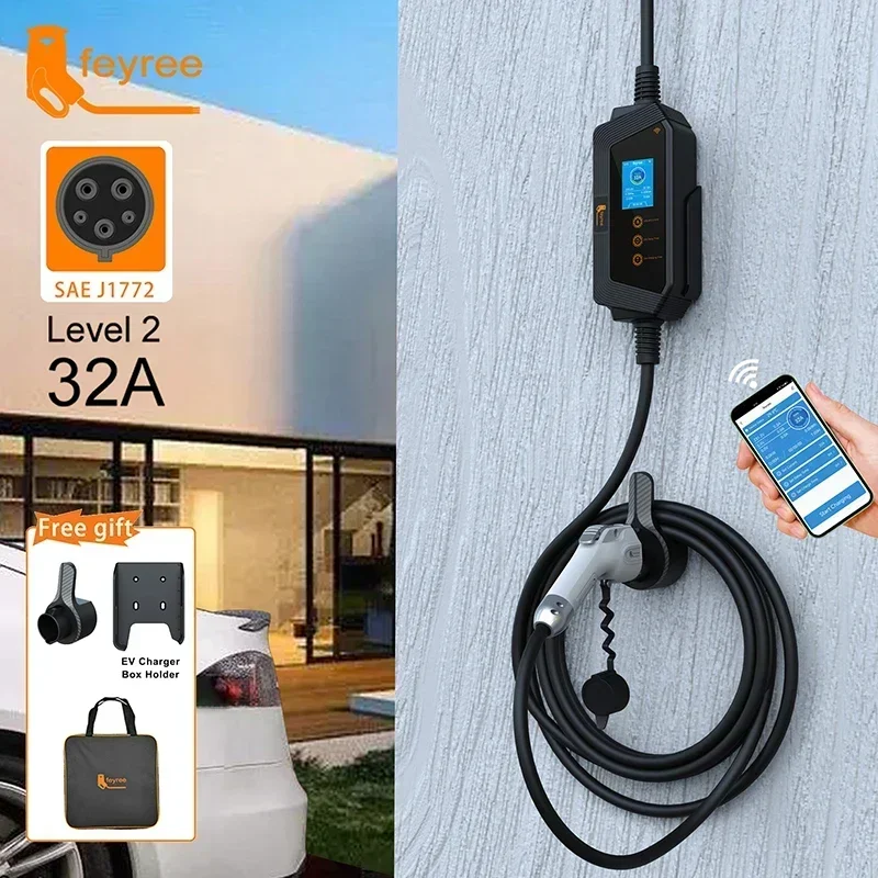 EV Charger 7KW 32A 1Phase Portable J1772 Socket with 5m Cable Smart APP WIFI Control Version for Electric Vehicle