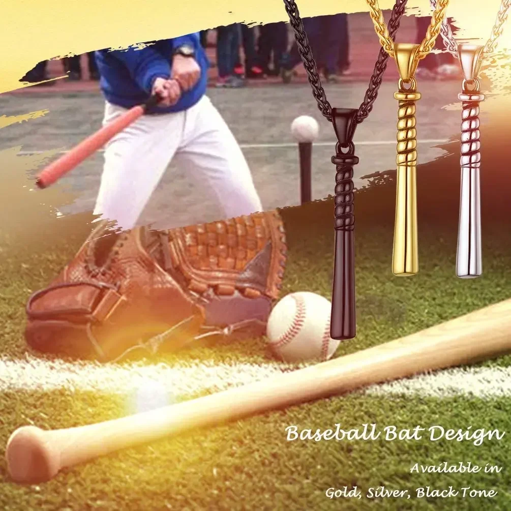 Baseball Bat Pendant Necklace - Steel Color