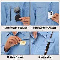 Chemises de pêche à manches longues UPF 50+ pour hommes Protection solaire Chemise de travail de randonnée respirante Chemise boutonnée décontractée avec poche zippée 5