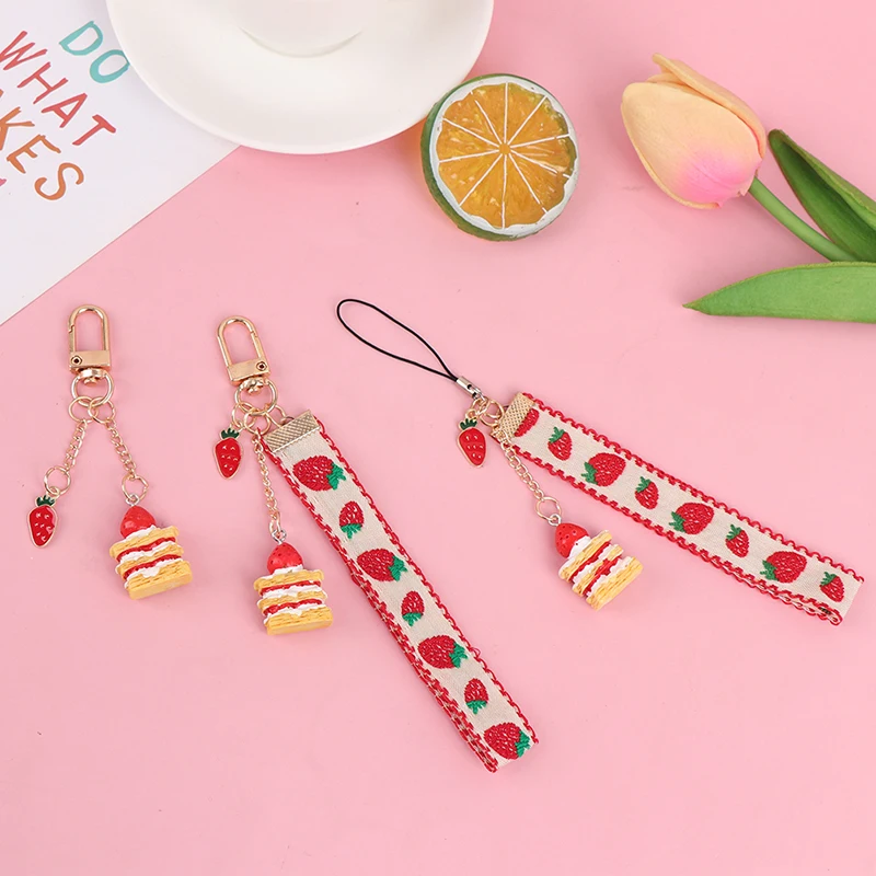 Cordini Con Cinturino Per Iphone Samsung Keys Cinturino Per Cellulare Hang Rope Phone Charm Popolare Cute Japanese Strawberry Cake Decor Gift