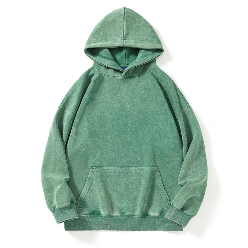 New Washed Retro Distressed Pure Cotton Hoodie for Men and Women, Solid Color Pullover, Fashionable Casual Hooded Sweatshirt 3