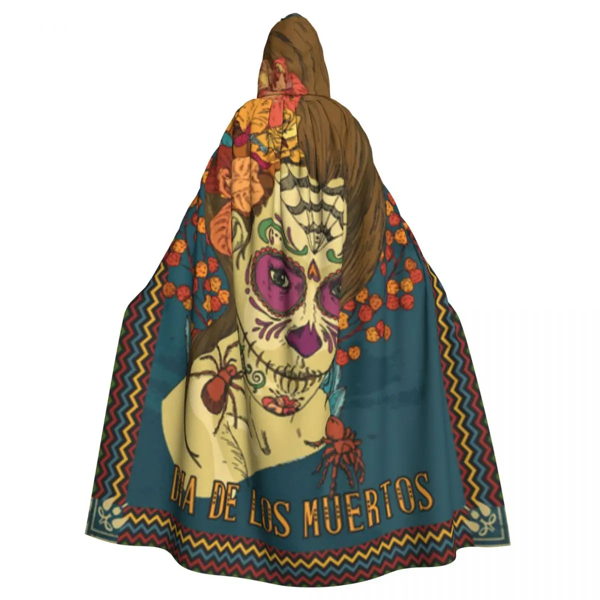 

Adult Vampire Cape Hooded Robe Day Of The Dead Skull Woman Halloween Cloak Full Length Cosplay
