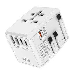 Global Power Connect: 45W GaN Multi - Port Travel Adapter with Interchangeable Plugs and Fast Charging USB Ports - Universal Plug (White)