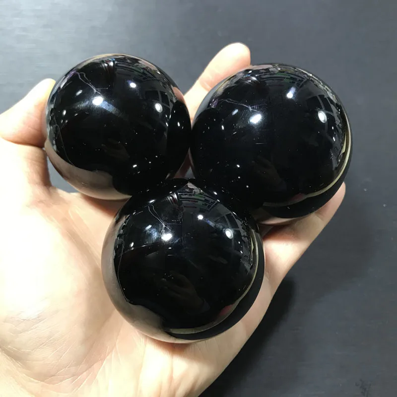 3-10cm Natural Black Obsidian Sphere Large Crystal Ball Healing Stone Gemstone  Home Decor + 1 stand 2
