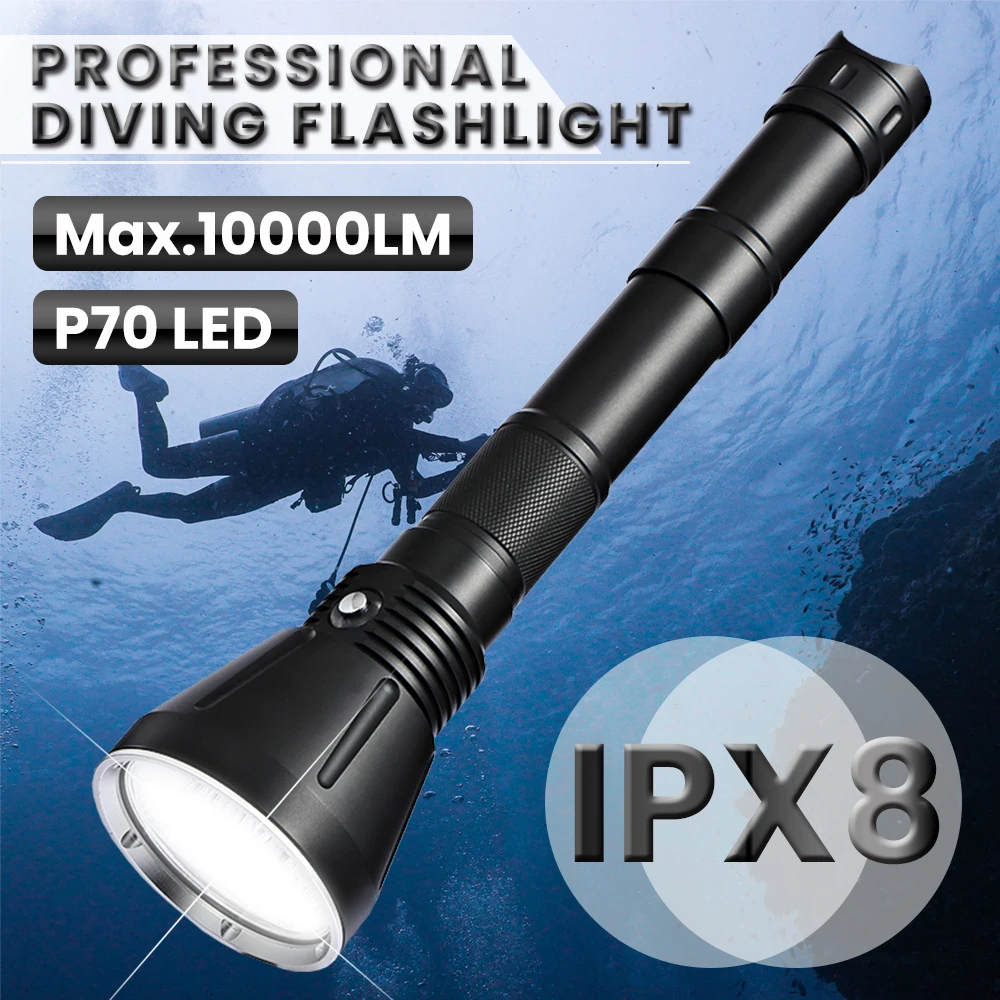 WholeFire Onderwater Duiken 2000 Lumens Duiklamp, LED Zaklamp Met 3 Modi, IPX8 WaterProof Professional Snorkelen Lamp