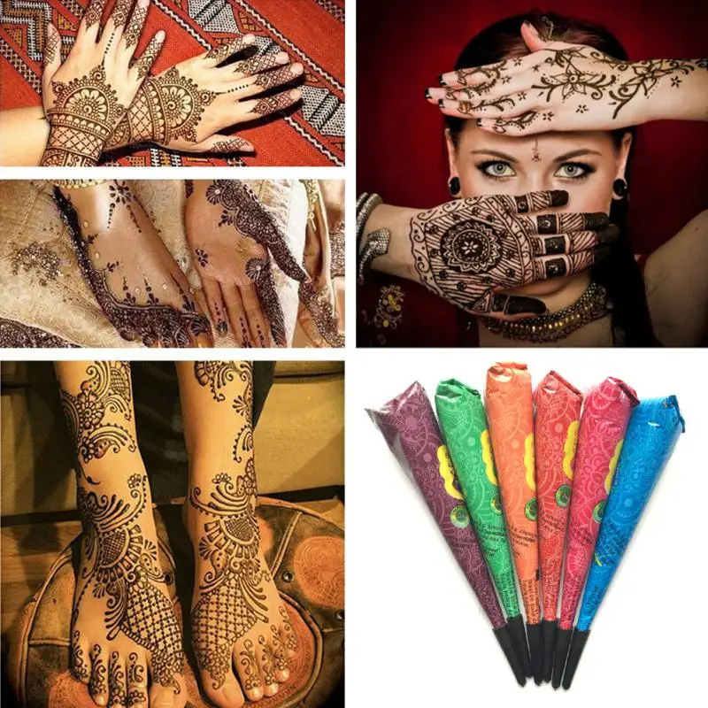 5colors Tattoo Paste Cream Cone Waterproof Non-toxic Safe DIY Drawing Tattoo Henna Body Art Semi-Permanent Tattoo Pigment Inks 24 tubes acrylic paints set artists drawing pigment 12ml 0 4oz tube non toxic