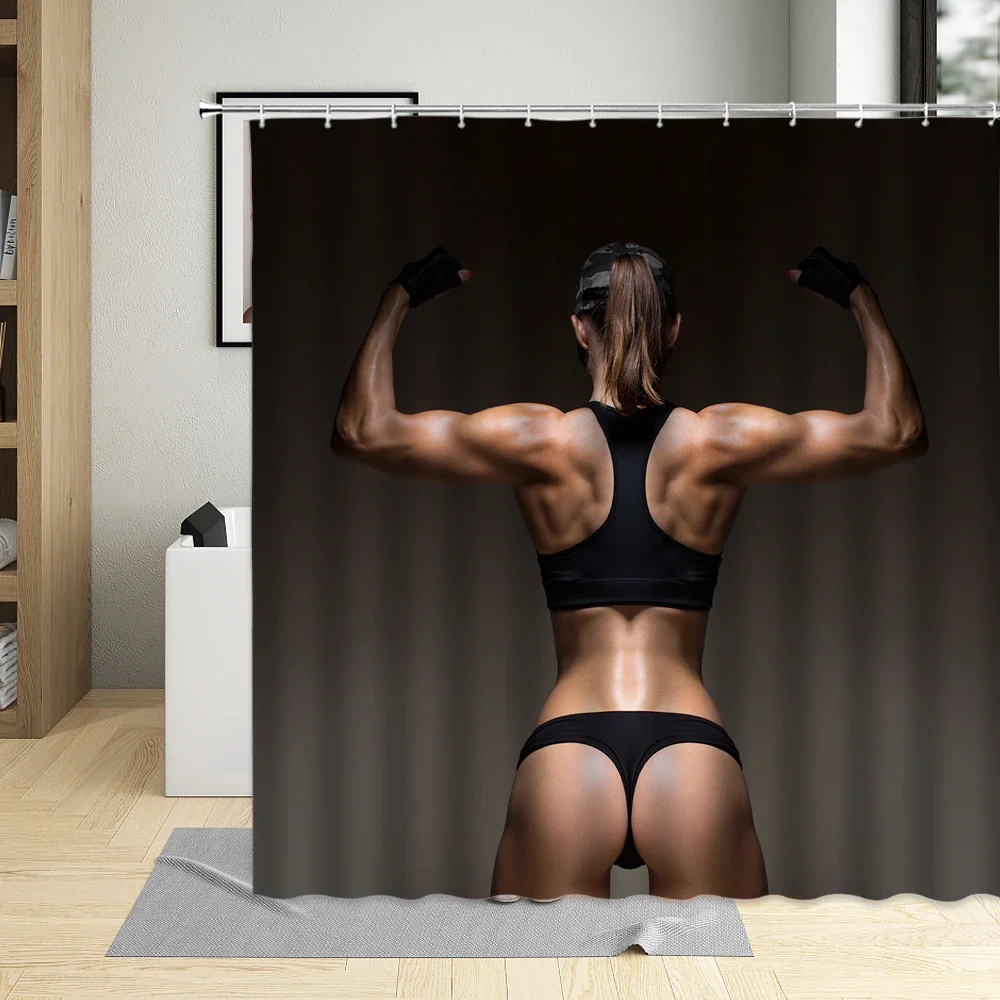 

Robust Muscle Male Strong The Man Fitness Woman Pattern Bathtub Shower Curtain Waterproof Polyester Washable With Hook Home