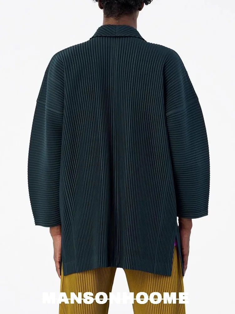 Miyake Pleated Cardigan Single Buttom Long Jacket Men Smart Causal Designer Loose Coats 2