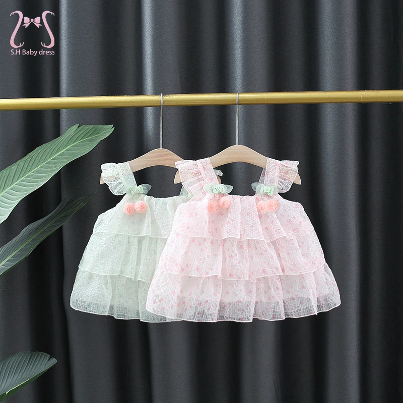 

New Baby Girls Flower Dress Sleeveless Fresh Sweet Children Cherry Kids Costume Summer Thin Newborn Toddler Clothes 0 To 3 Years