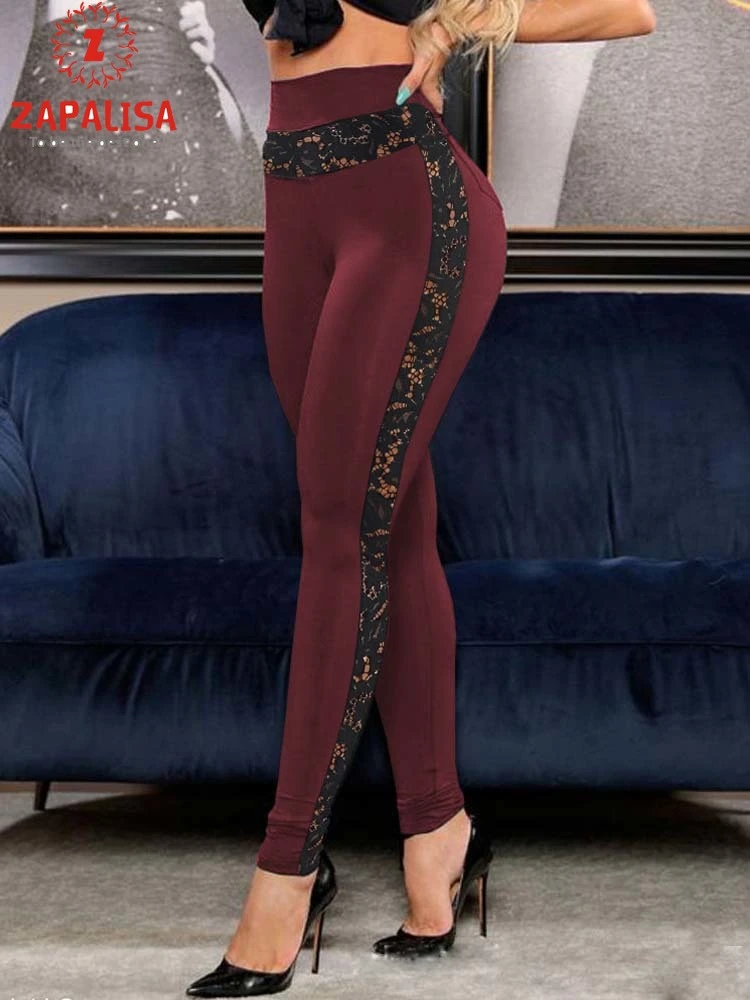 England Style Summer Solid Color Sweatpants For Women Hollow Out Design Lace Decor Elastic High