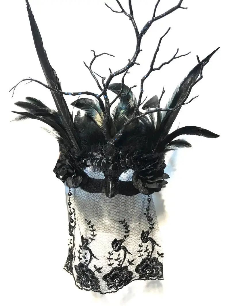 

Mask Full Face Lace Flower Embroidery with Feather Shape Advanced Exaggerated Stage Performance Headdress Accessories AdultStyle
