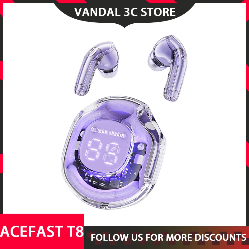 

ACEFAST T8 Wireless 5.3 Bluetooth Earphone Noise Reduction transparent Headset Bass Touch Control Sport Earbuds Gamer Headphones