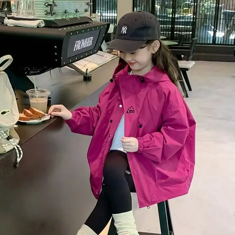 봄 패션 소녀 재킷 후드 스포츠 탑 어린 소녀용 폴리에스터 섬유 한국 스타일 아동용 외투