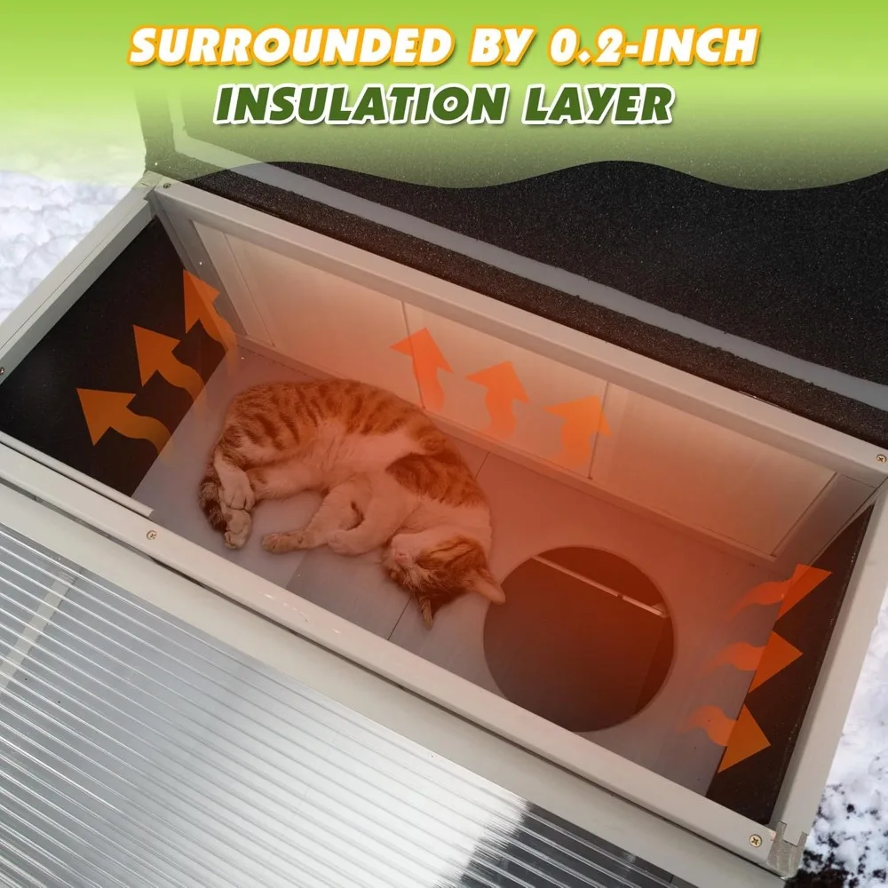 Outdoor Insulated Cat House, 2-Tier Warm Wood Cat Shelter with Sunlight Roof, Balcony, Jumping Platforms,Weatherproof, Openable