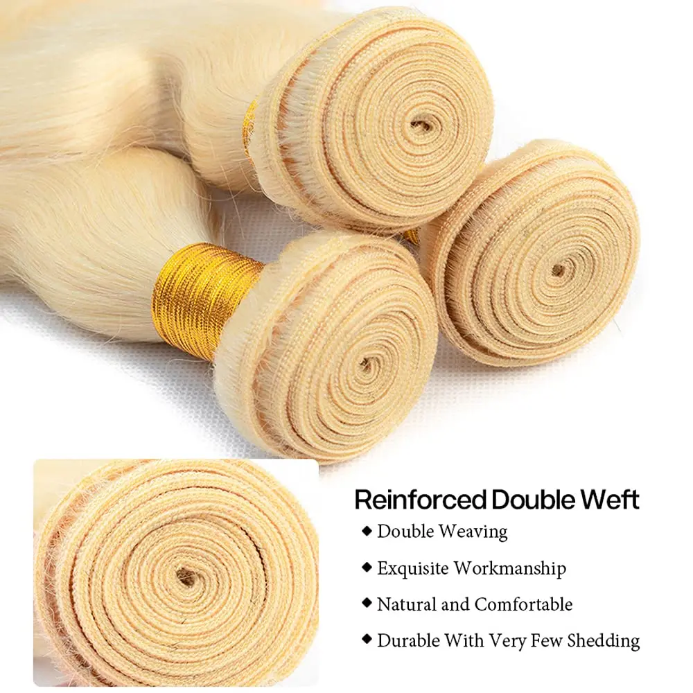 Human Hair Bundles 613 Honey Blonde Colored 20-34 Inch Straight Human Hair Bundles 50g Brazilian Hair Weave Bundles 100% Remy Human Extensions