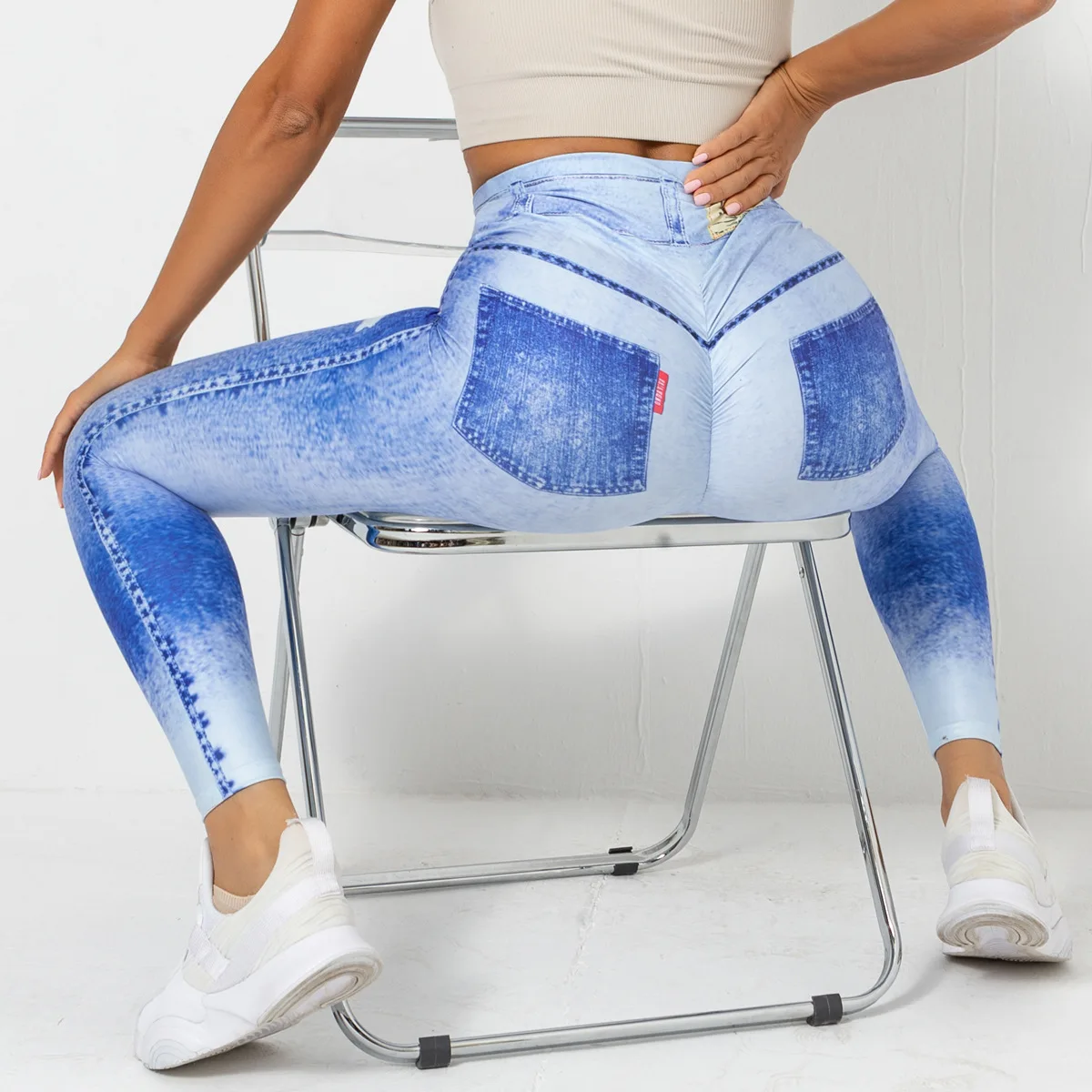 

Women's Yoga Leggings Breathable Jeans Retro Washed Brazilian Net Red Slim Fitness Pants Sports Running Pants Stretch Tights