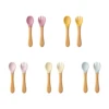 2PCS Baby Learning Spoons Utensils Set Food Grade Wooden Handle Silicone Spoon Fork Cutlery Training Spoon Feeding Tableware 1