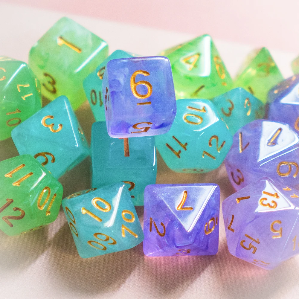 Poludie 7Pcs/Set Purple Swirl Dice Set D4~D20 DND Polyhedral Dice for Dungeons and Dragons Role Play Board Game RPG