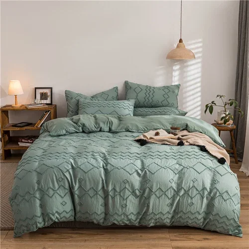 thumbnail image 1 of Juegos de edredones de cama con estampado de algodón para niños, ropa de cama barata, funda nórdica estética, ropa de cama de lujo con cuadros acanalados y geométricos, ropa de cama nueva, 1 of 5