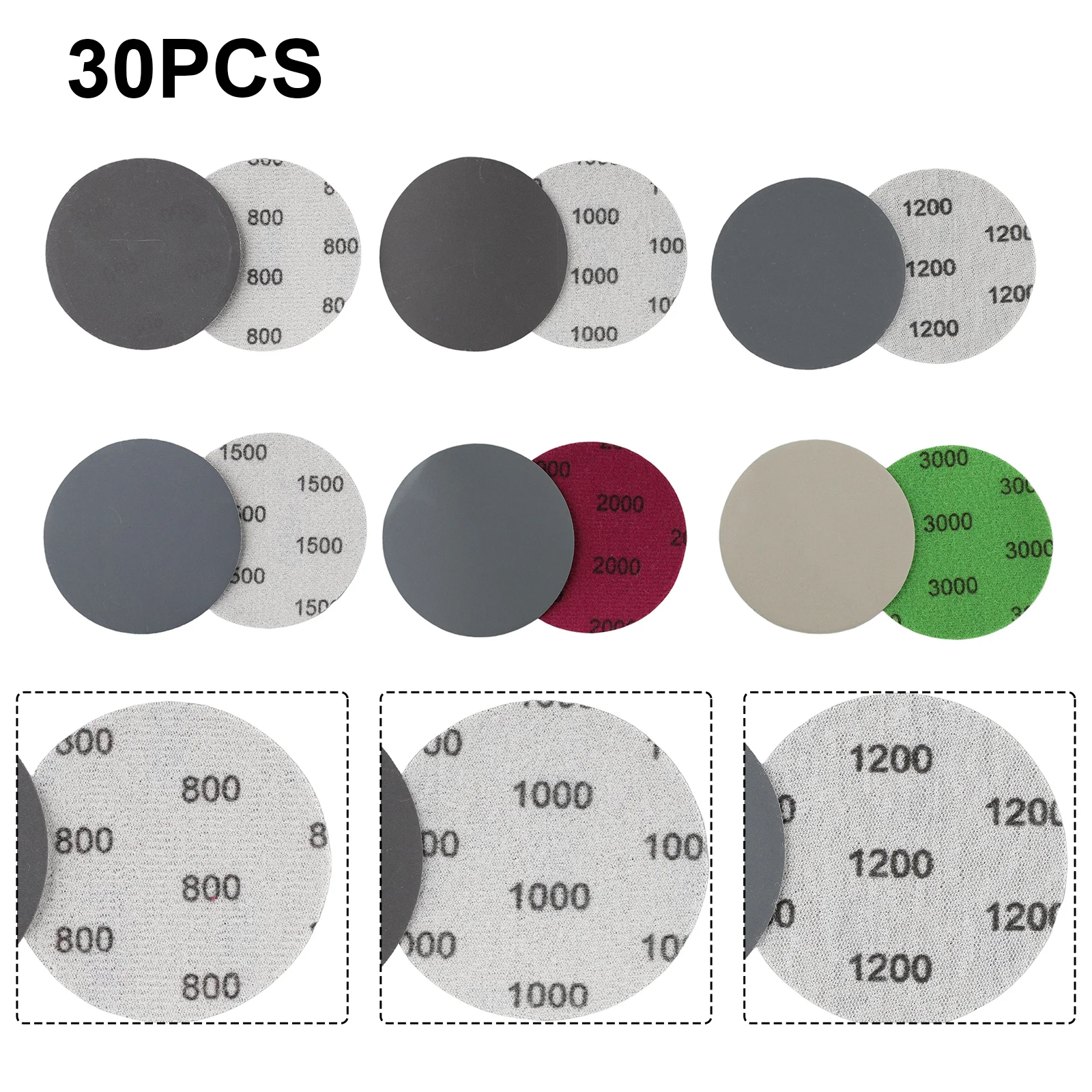 

30pcs 3 Inch 75mm 800 1000 1200 1500 2000 3000 Grit Hook&Loop Sanding Discs Polishing Sandpaper Round Sander Discs Sheet