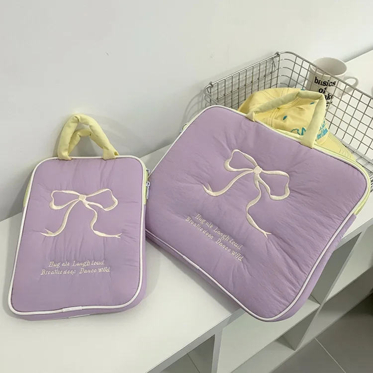 Chic Embroidered Bow Tablet and Laptop Handbag