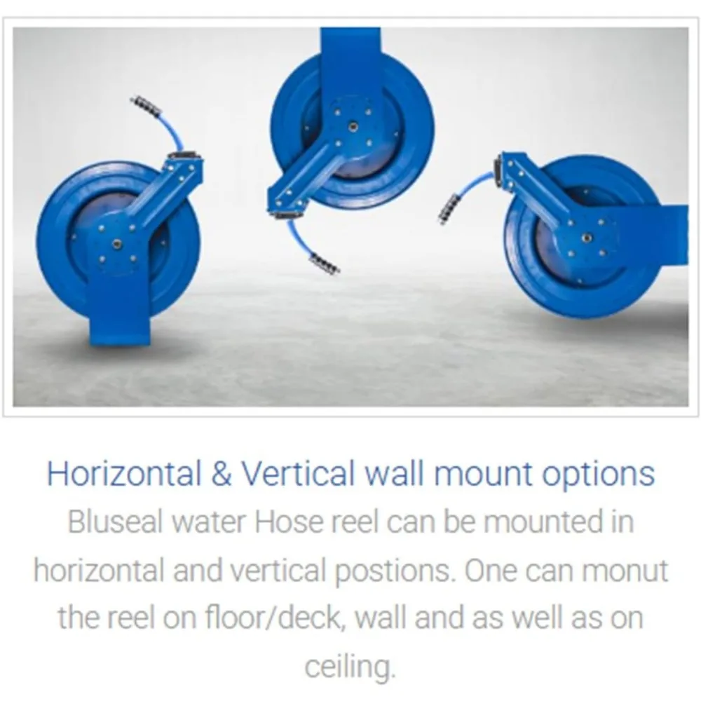 BLUSEAL BSWR5850 Retractable Hose Reel with Hot Water Rubber Hose, Lead-in, 500 PSI, Brass Fittings 4