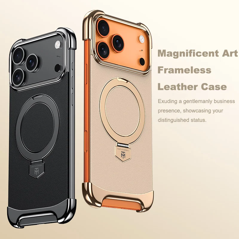Luxury Leather Ultra Thin Frameless Magnetic Case with Metal Bracket