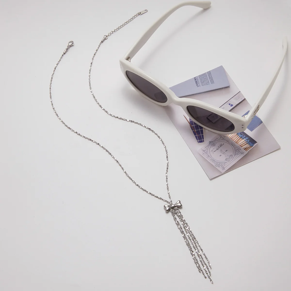 Classic Silver Color Metal Tassel Bow Knot Sweater Chain Necklace Designer Style Stainless Steel Hypoallergenic Women's Choker