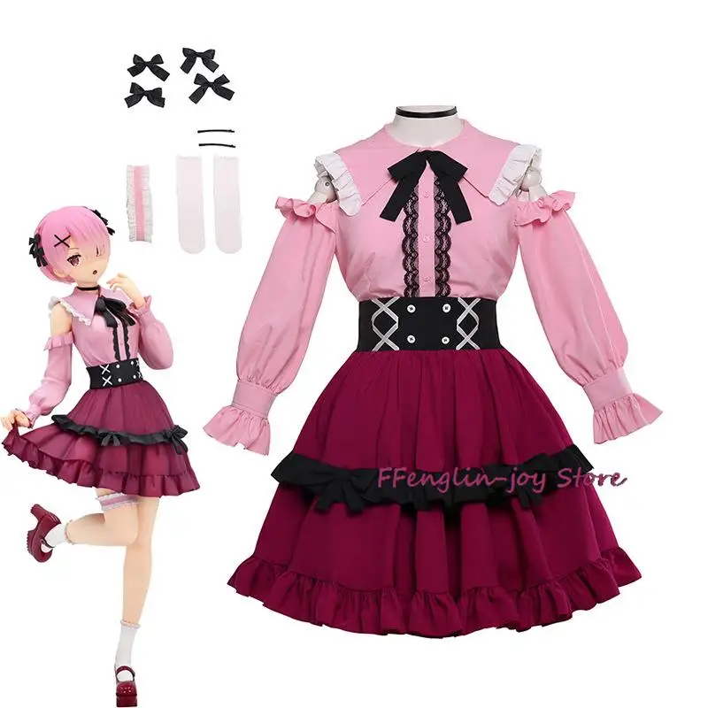 

Ram Rem Cosplay Re:Life In A Different World From Zero Ram Rem Game Suit Lovely Cosplay Costume Halloween Party Role Play Outfit