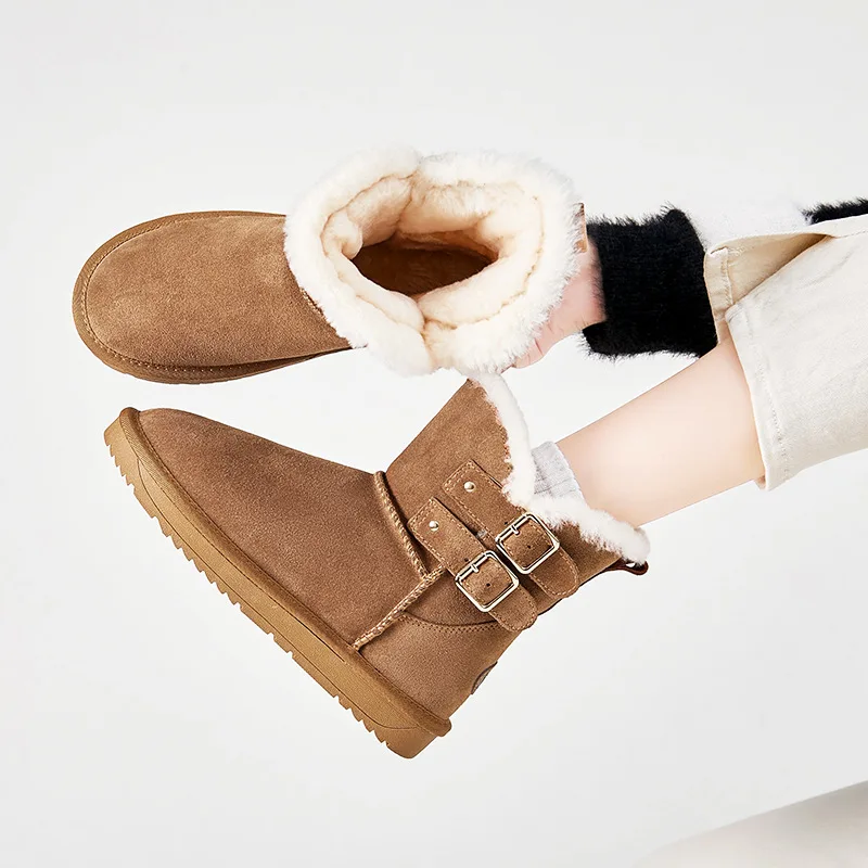 Winter New Women's Plush and Thick Buckle Fashion Comfortable Anti Slip Snow Boots