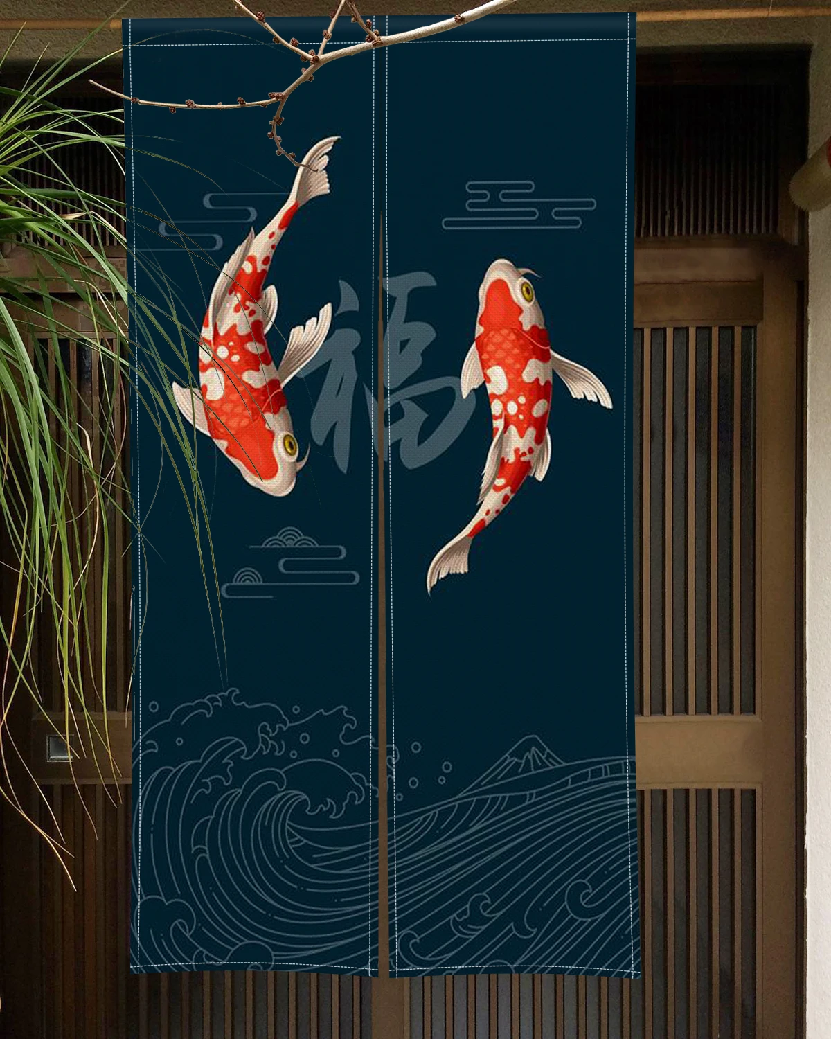 Koi Fish Japanese Door Curtain Kitchen Entrance Door Curtain Decor Fengshui Drape Room Linen Curtain Door Hanging Half-curtain 2
