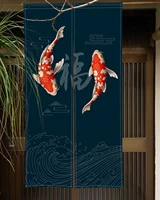 Koi Fish Japanese Door Curtain Kitchen Entrance Door Curtain Decor Fengshui Drape Room Linen Curtain Door Hanging Half-curtain 2
