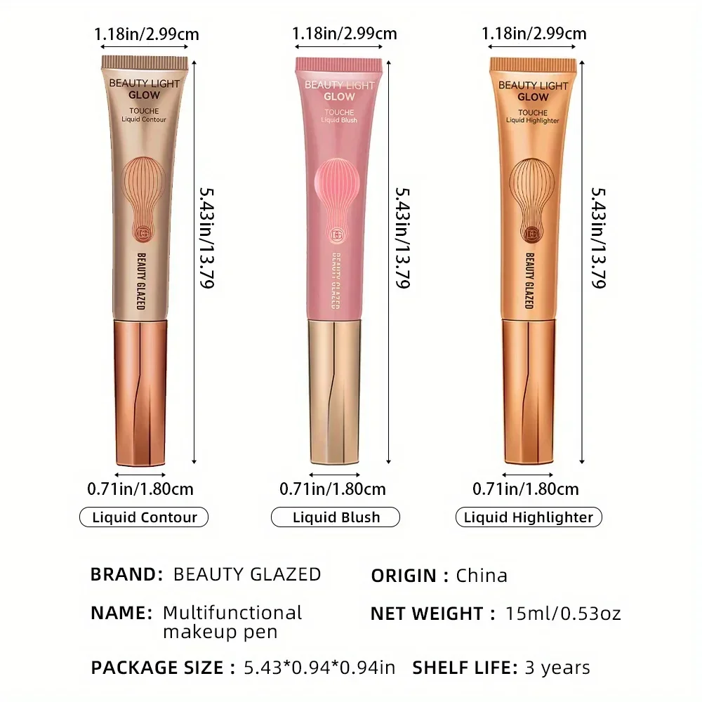 3pcs Makeup Set, Blush Liquid, Highlighter Liquid, Contour Liquid, 3pcs Multicolor Multifunctional Cosmetics Set for Novices 3