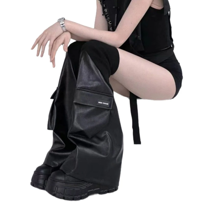 2023 New Women's Pu Leather Leg Warmers Harajuku Gothic Knee High Leg Cover Socks Gifts