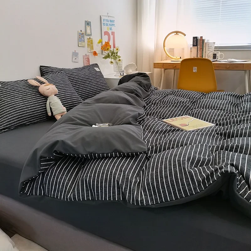 Fashion Striped Grid Printed Breathable Bedding Set
