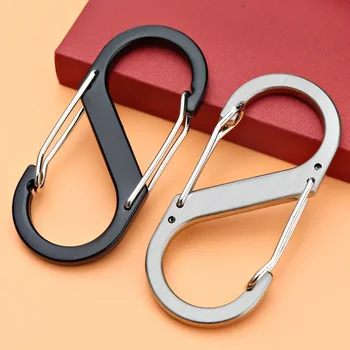 1pcs Stainless Steel S Type Carabiner with Lock Mini Keychain Hook Anti-Theft Outdoor Camping Backpack Buckle Key-Lock Tool 1