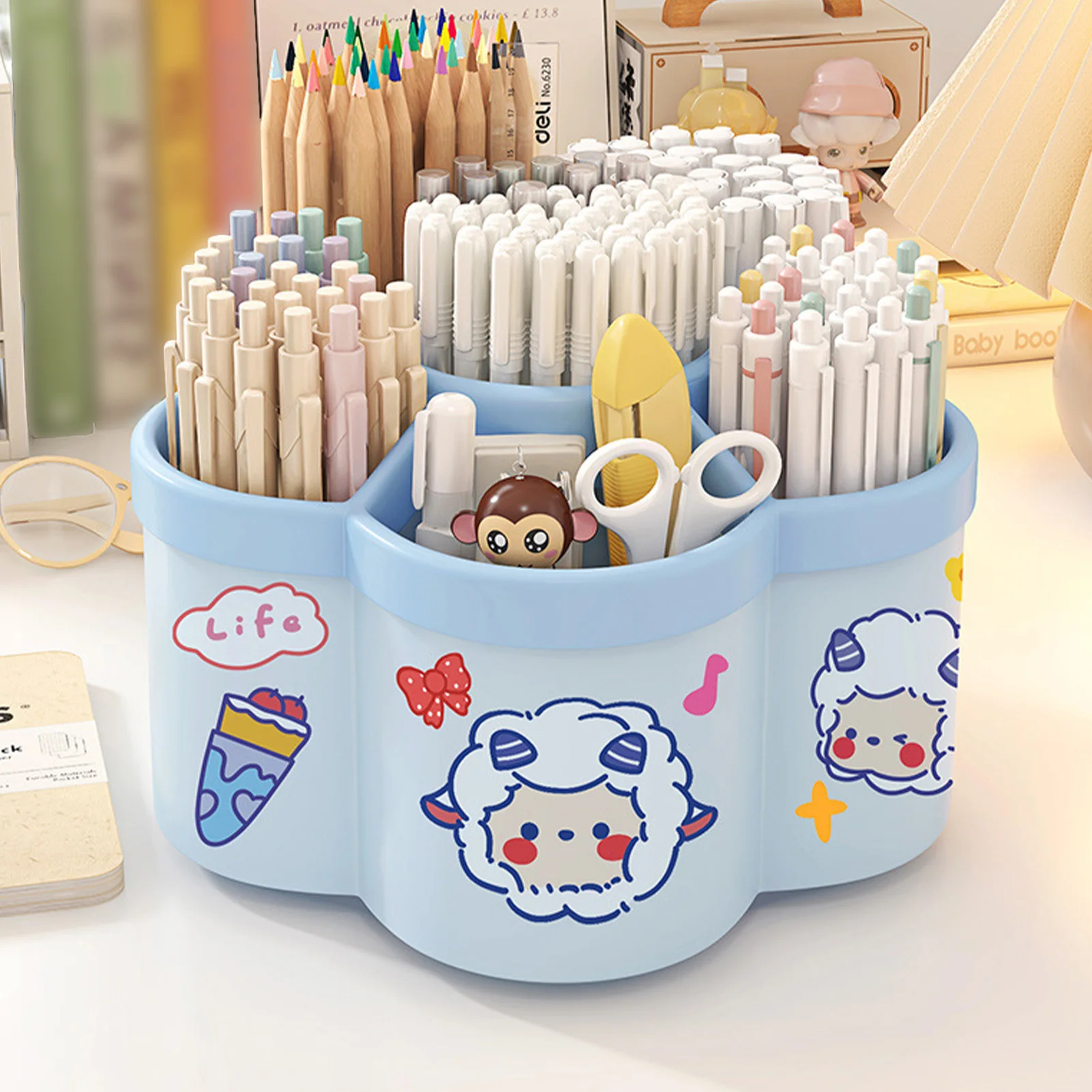 Desk Organizer Rotating Compartments Large Capacity Pen And Pencil Holder Multi-Functional Office Box Stationery Supplies