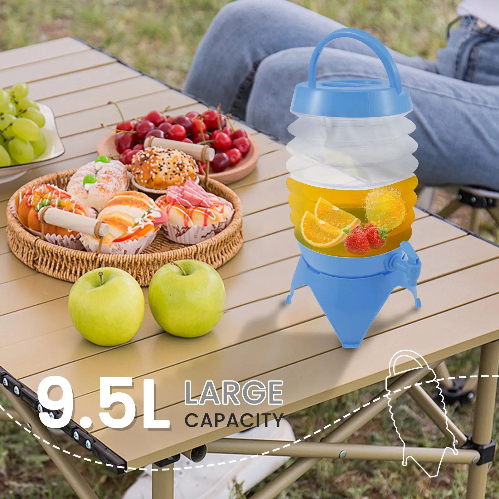 Plastic Water Dispenser with Spigot 9.5L Plastic Beverage Dispenser Foldable Plastic Drink Dispenser Portable Summer Beverage