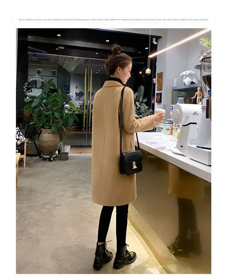 Fashionable 2023 Medium-length Woolen Jacket For Women Loose-fit Camel Color Korean Style Overcoat Trendy Autumn Winter