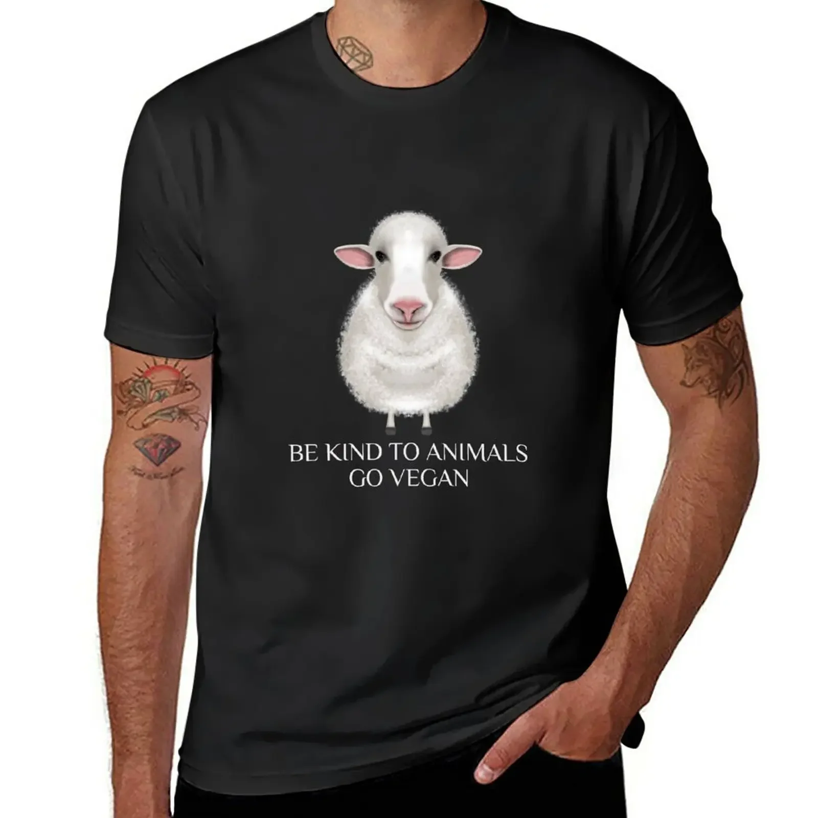 

BE KIND TO ANIMALS GO VEGAN SHEEP T-Shirt blacks cute clothes summer clothes big and tall t shirts for men