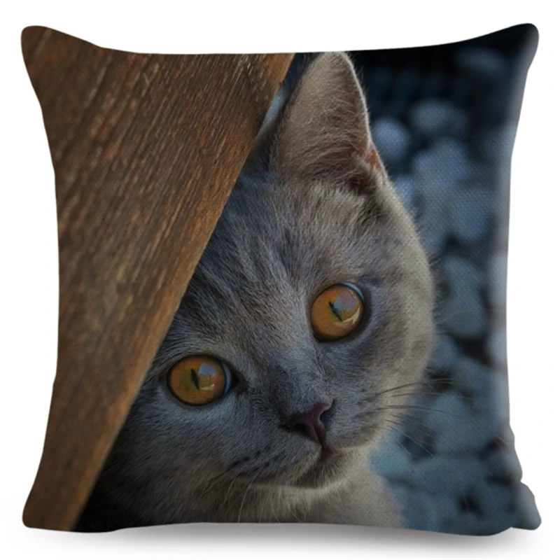 Cute Pet Animal Cushion Cover 3D Fold Ear Cat Pillow Covers 45*45cm Orange cat Blue Cat Linen Pillow Case Car Sofa Home Decor