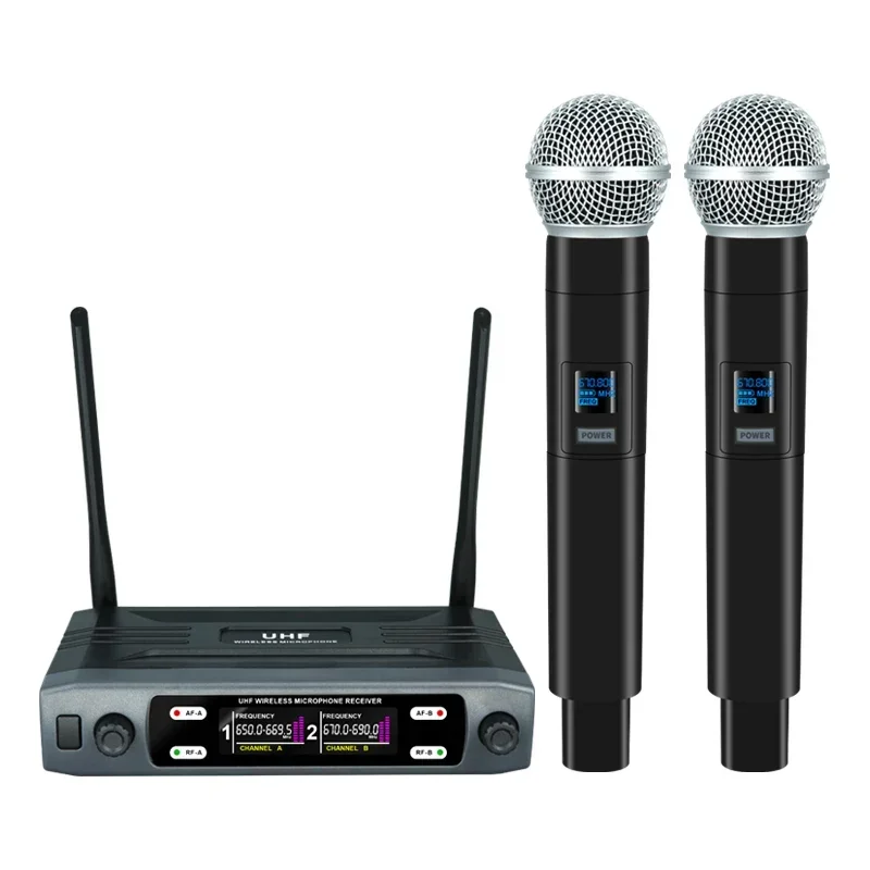 

Wireless Microphone Handheld Dual Channels UHF Fixed Frequency Dynamic Mic For Karaoke Wedding Party Band Church Show New 2024