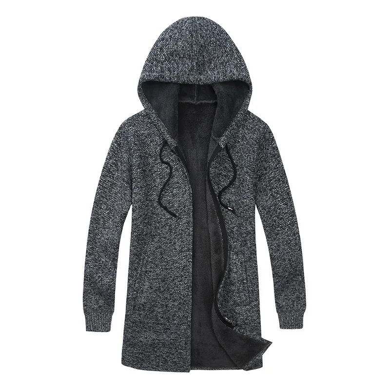 

Мужской длинный кардиган с капюшоном и хлопковой подкладкой, на молнии