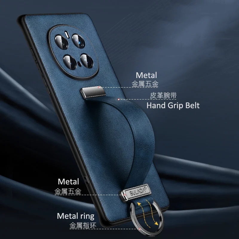 Luxury PU Leather Finger Grip Strap Case with Belt Loop - Premium Business Protector Shell