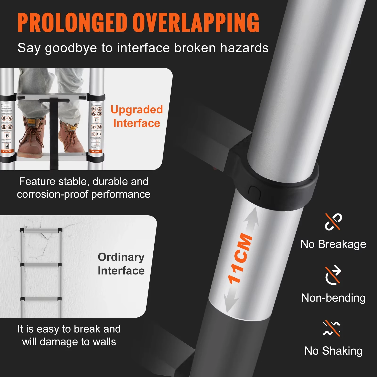 VEVOR Telescoping Ladder 12.5 FT Aluminum One-Button Retraction Collapsible Extension 375 LBS Capacity w/Non-Slip for Home RV Folding ladder